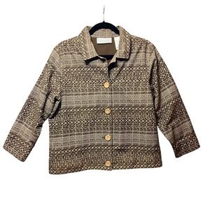 Vintage First Issue Liz Claiborne Abstract Print Jacket XL‎ Brown Button Up